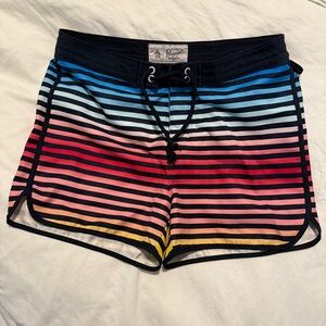Original Penguin Women's Rainbow Striped Athletic Shorts